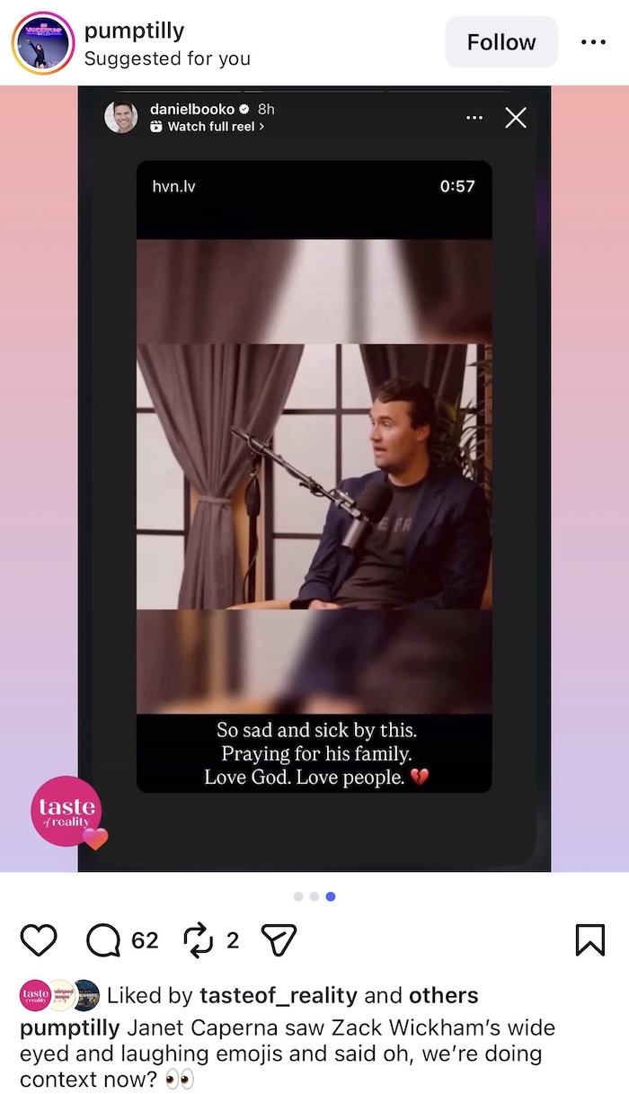 The Valley Janet Caperna Reacts to Danny Booko's Tribute Post to Charlie Kirk