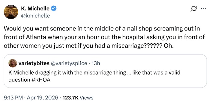 RHOA K Michelle Reacts to Porsha Mentioning Miscarriage