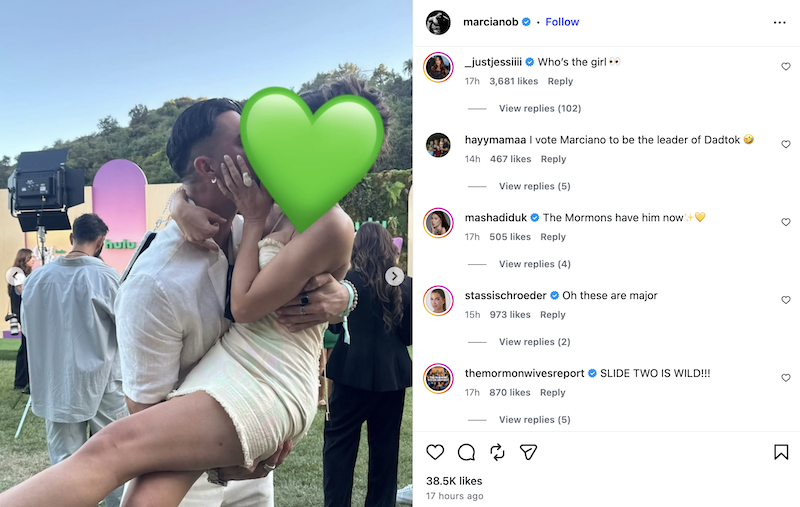 Marciano Brunette Shares Pic of Him Kissing Jessi Draper