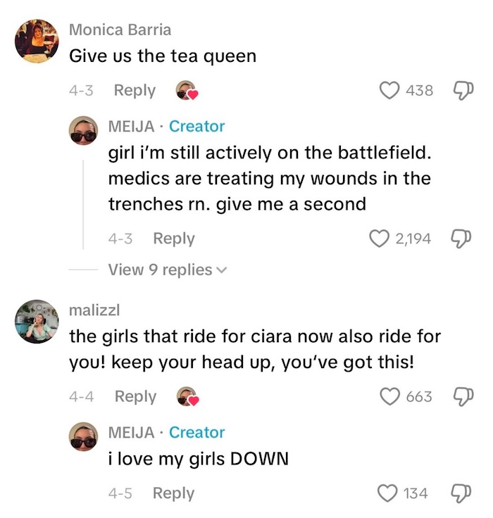 Meija Moreno Admits She's in the Trenches Amid West Wilson Drama