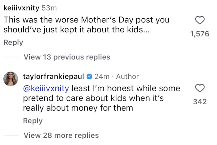 SLOMW Taylor Frankie Paul Suggests Costars Care More About money Than Kids