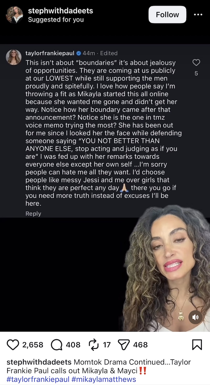SLOMW Taylor Frankie Paul Blasts Mikayla Matthews' Alleged Boundaries