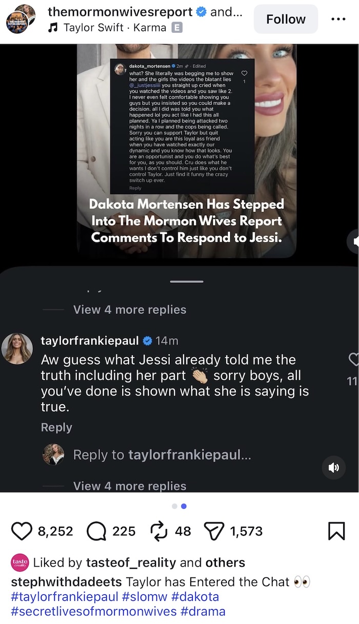 Taylor Frankie Paul Defends Jessi After Dakota Calls Out Switch Up