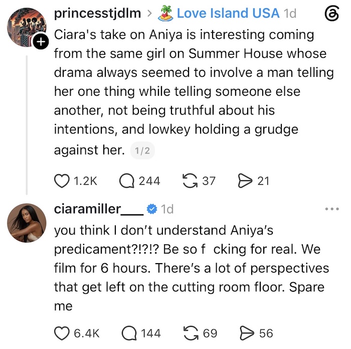 Ciara Miller Claps Back Amid Love Island USA Backlash