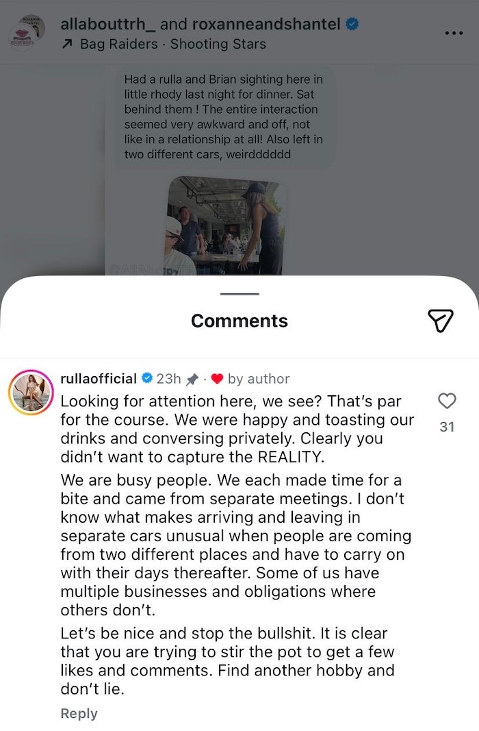 RHORI Rulla Pontarelli Reacts to Awkward Dinner Claim With Husband Brian Amid Affair Drama