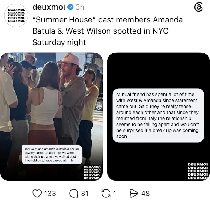 Summer House West Wilson and Amanda Batula Seen in NYC as Breakup Rumors Swirl