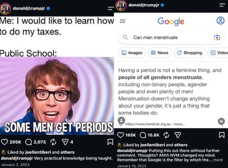 RHORI Jo-Ellen Tiberi Likes Donald Trump Jr.'s Posts About Men Having Periods