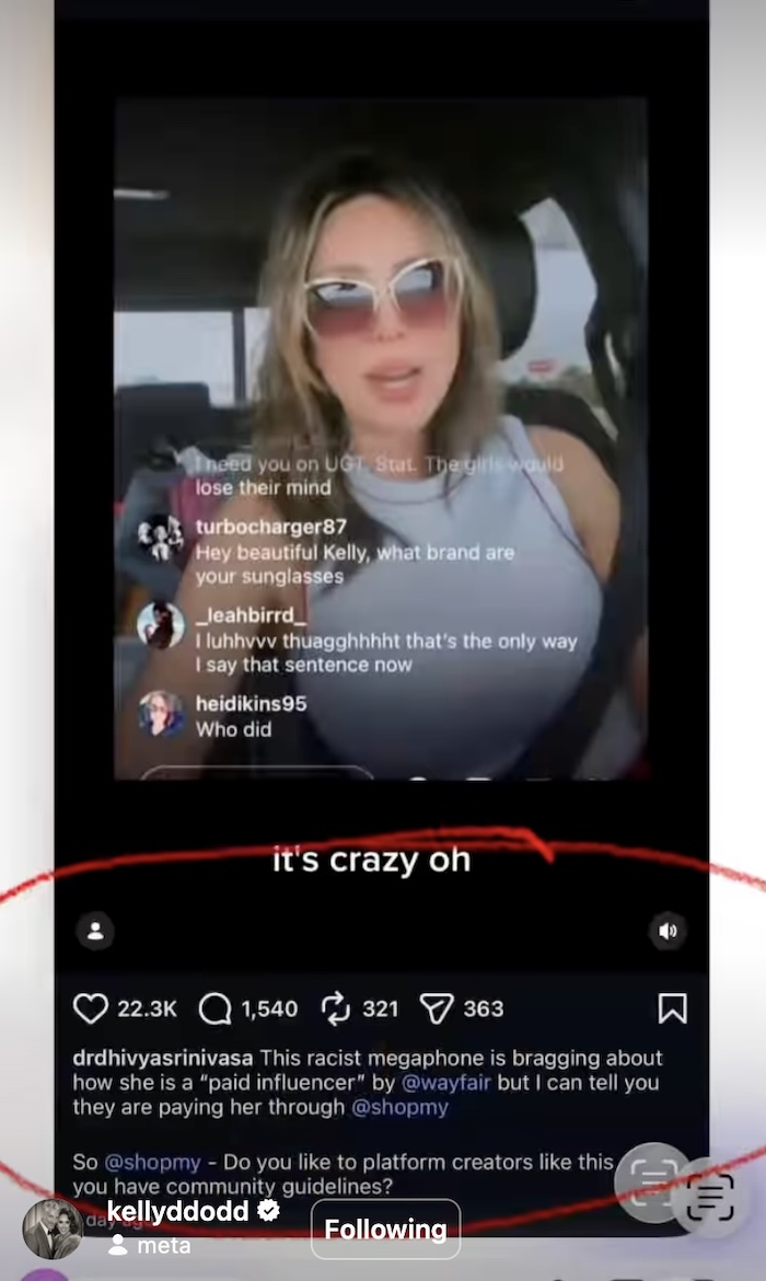 RHOC Kelly Dodd Accuses Dr Dhivya Srinivasa of Trying to Shut Down Her ShopMy Account
