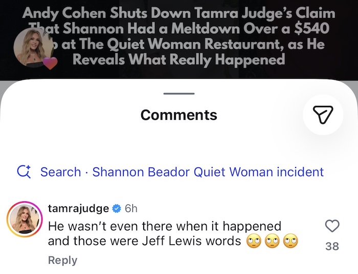RHOC Tamra Judge Fires Back After Andy Cohen Denies Shannon's Alleged Mentdown at Quiet Woman