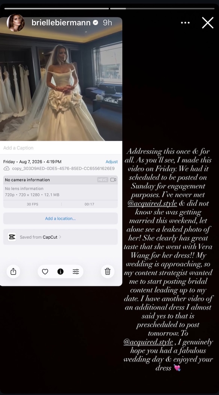 RHOA Brielle Biermann Denies Intentional Post Against Bridgette Pheloung of Wedding Dress