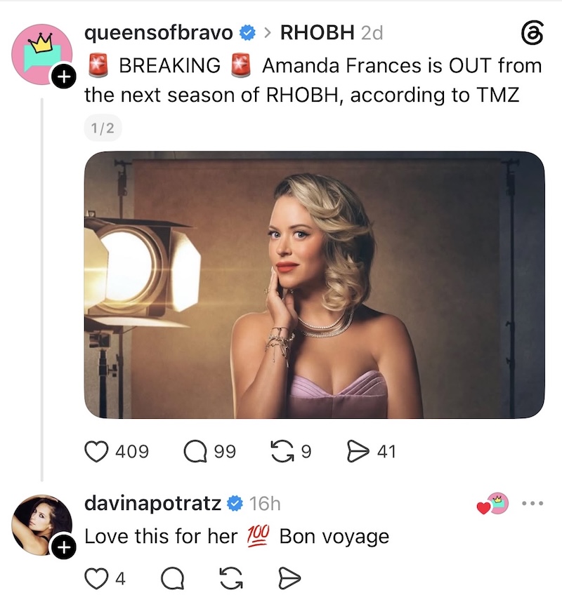 Davina Potratz Reacts to Amanda Frances' Exit From RHOBH