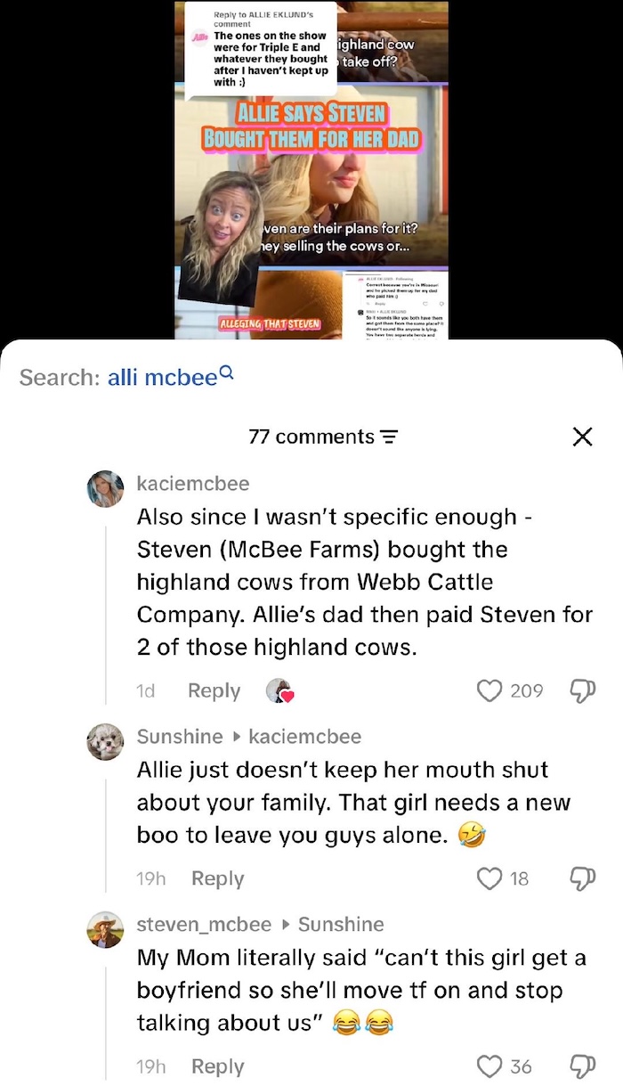 McBee Dynasty Kacie Adkison and Steven McBee React to Allie Eklund Amid Cow Drama