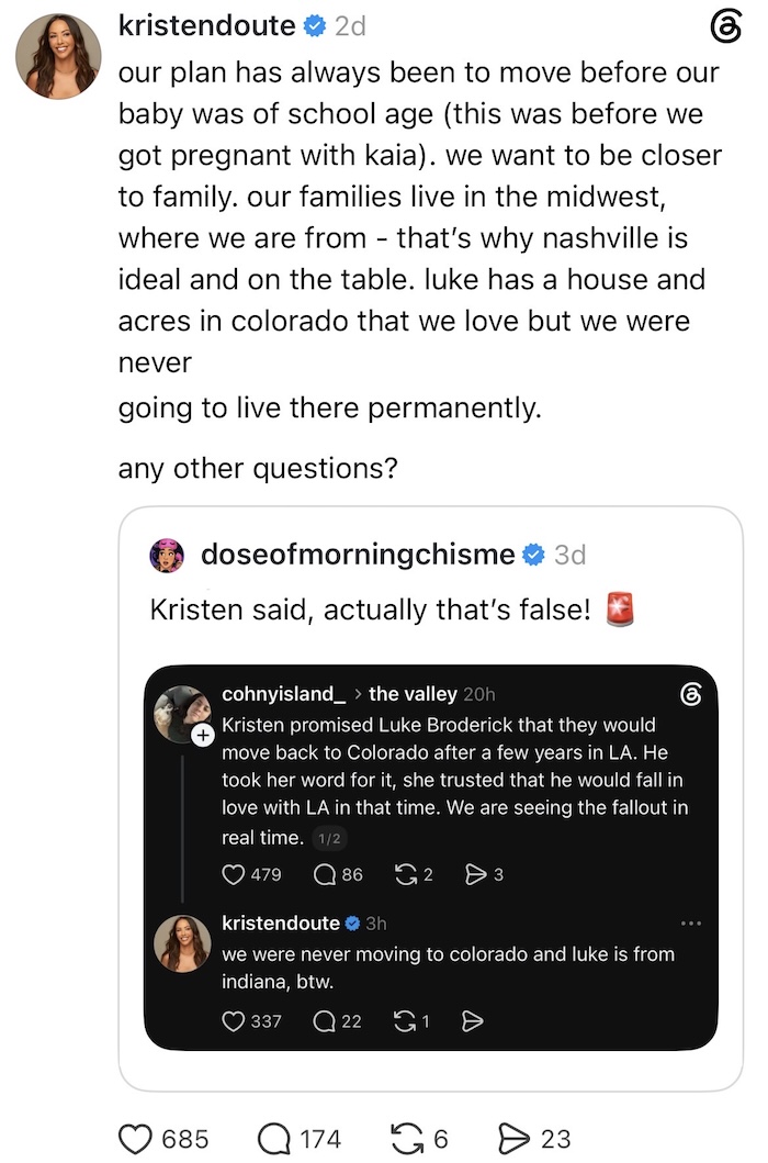 The Valley Kristen Doute Denies She Promised to Move to Colorado For Luke Broderick