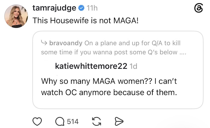 Tamra Judge Denies She's MAGA Amid RHOC Drama