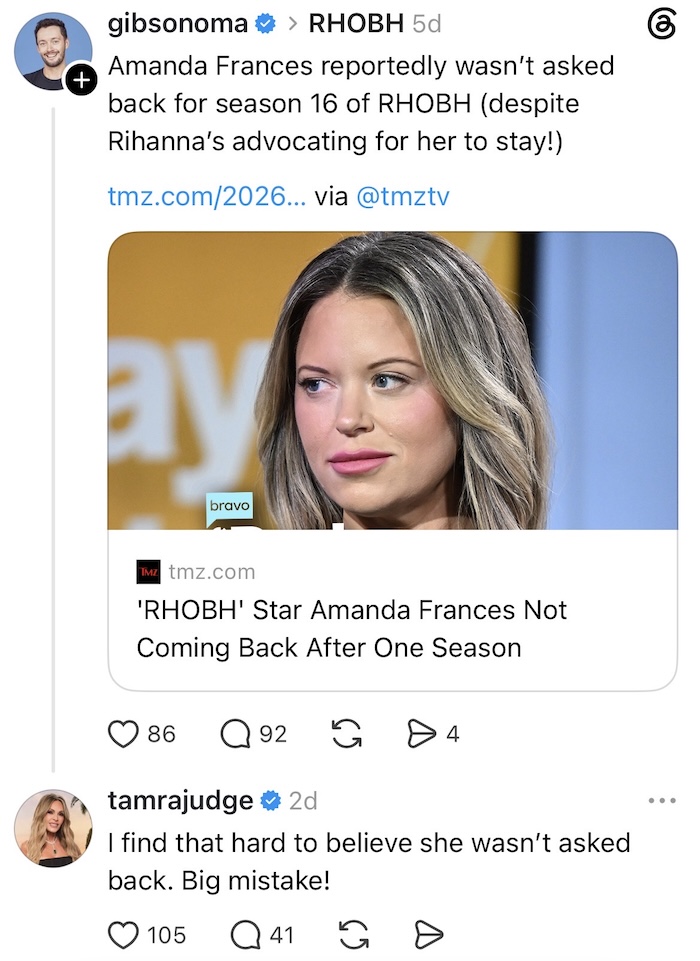 RHOC Tamra Judge Reacts to Amanda Frances Allegedly Being fired From RHOBH