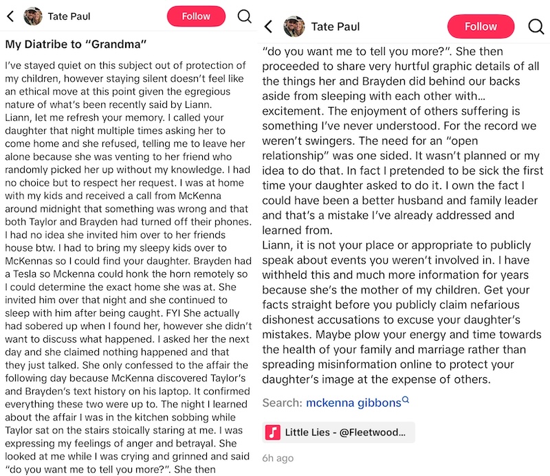Tate Paul Slams Liann's False Claims About Alleged Sex Crime Against Taylor Frankie Paul