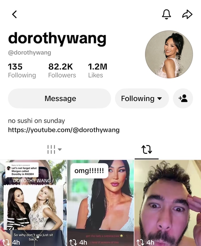 Dorothy Wang retweets post about Morgan Stewart being a bad friend