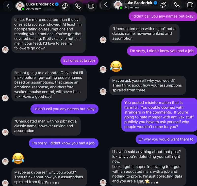 The Valley Luke Broderick Argues With Fan About Anti Vax Stance
