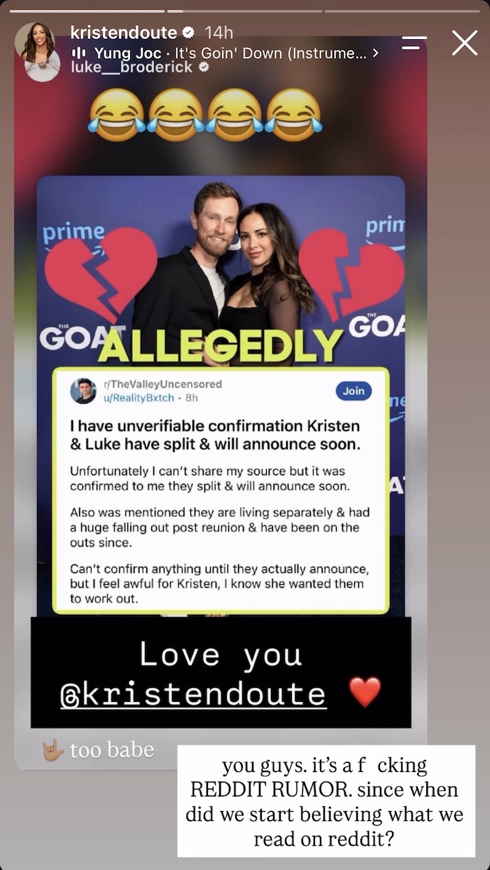 The Valley's Kristen Doute and Luke Broderick Shut Down Split Rumors