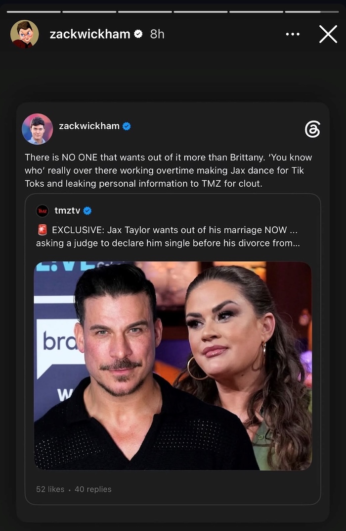 The Valley Zack Wickham Clarifies TMZ STory About Jax Taylor Brittany Cartwright Divorce