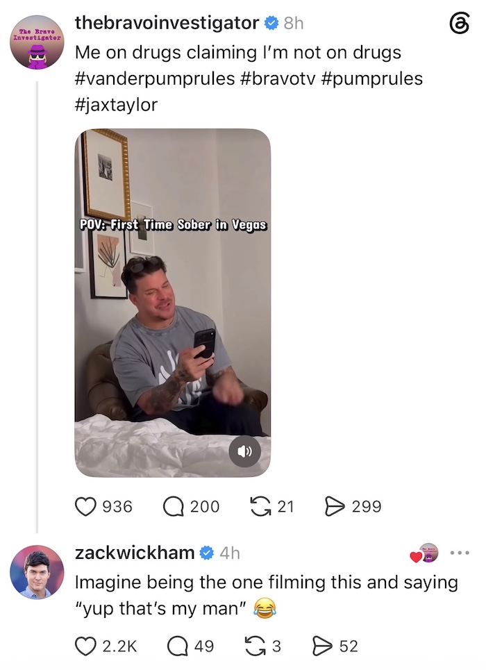 The Valley Zack Wickham Reacts to Jax Taylor Claiming He's Sober in Las Vegas